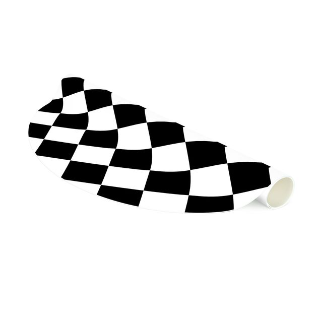 Tappeto bianco e nero moderno Motivo geometrico scacchiera ruotata bianco e nero