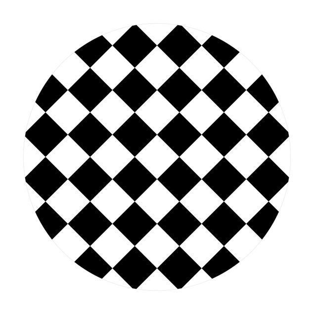 Tappeto in vinile rotondo - Trama geometrica con scacchiera rovesciata in bianco e nero