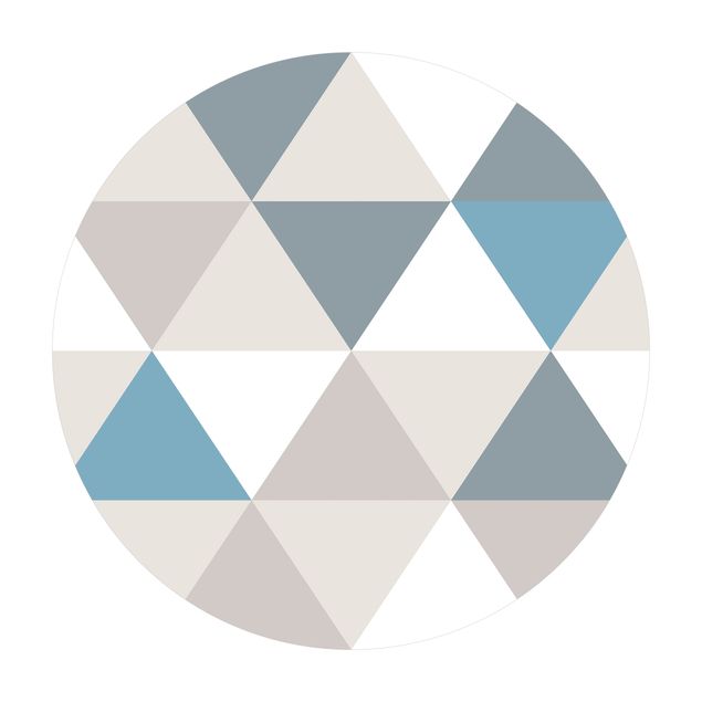 Tappeto in vinile rotondo - Trama geometrica di triangoli ribaltati in blu