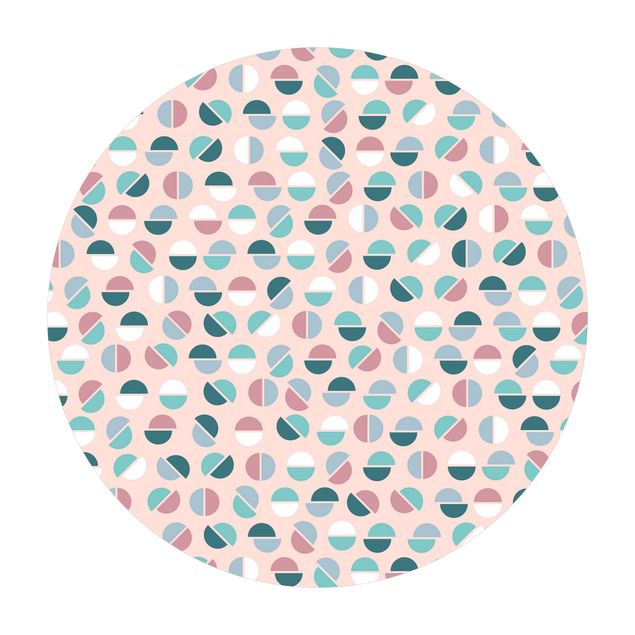 Tappeto in vinile rotondo - Trama geometrica con semicerchi in pastello
