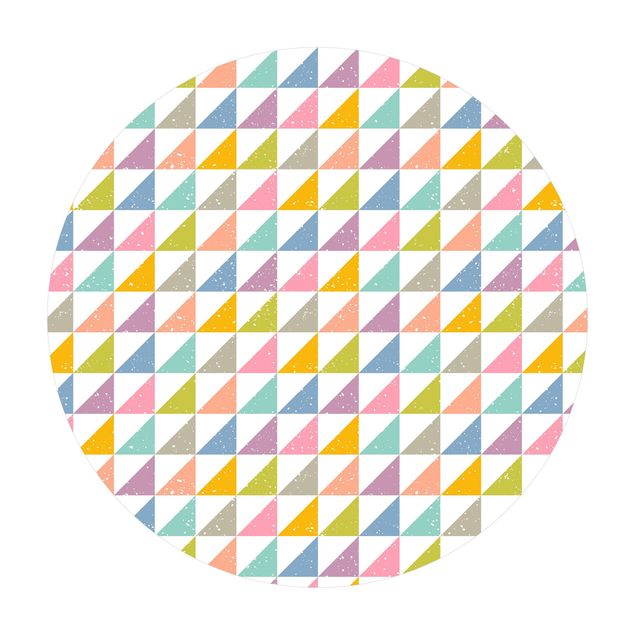 Tappeto in vinile rotondo - Trama geometrica con triangoli colorati