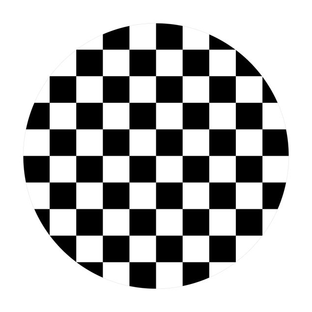 Tappeto in vinile rotondo - Trama geometrica di scacchiera in bianco e nero