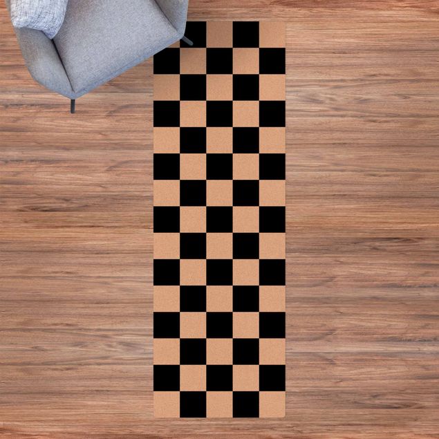 Tappeti bagno moderni Motivo geometrico scacchiera bianco e nero