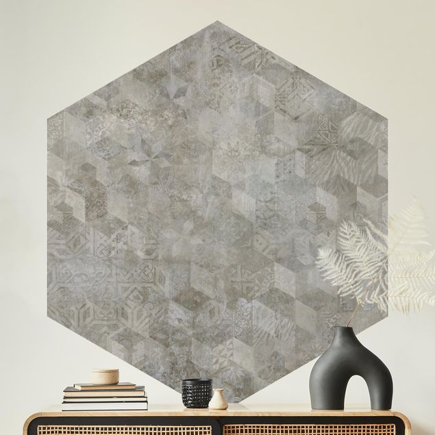 Carta da parati - Motivo geometrico vintage con ornamenti beige