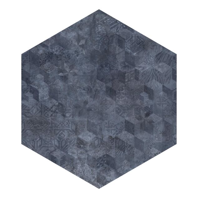 Carta da parati - Motivo geometrico vintage con ornamenti blu