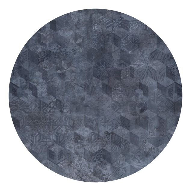Carte da parati rotonde - Motivo geometrico vintage con ornamenti blu