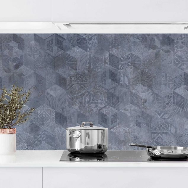 Rivestimenti cucina pannello Motivo geometrico vintage con ornamenti blu