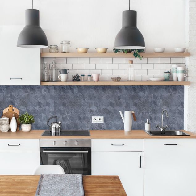 Rivestimenti cucina adesivi Motivo geometrico vintage con ornamenti blu