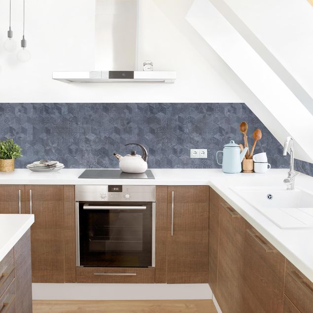 Rivestimenti cucina di plastica Motivo geometrico vintage con ornamenti blu