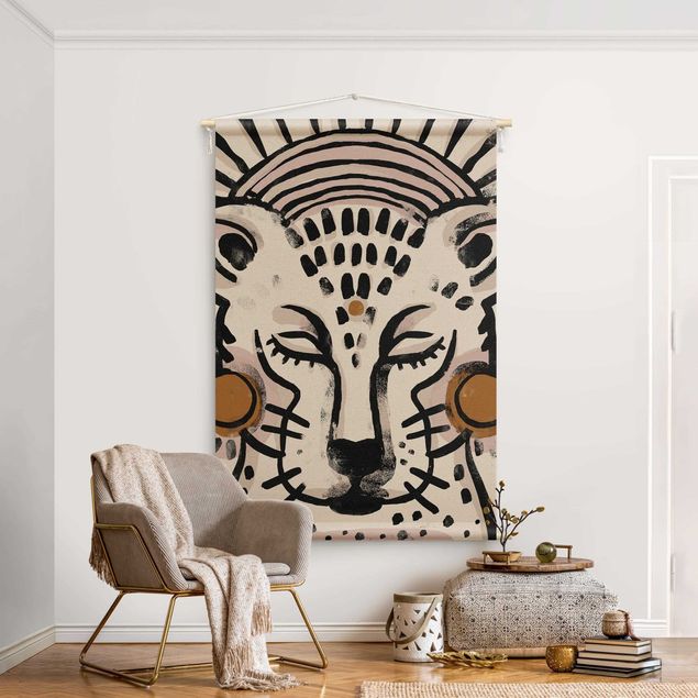 Arazzi da parete moderno Illustrazione di ghepardo con orecchini di perle
