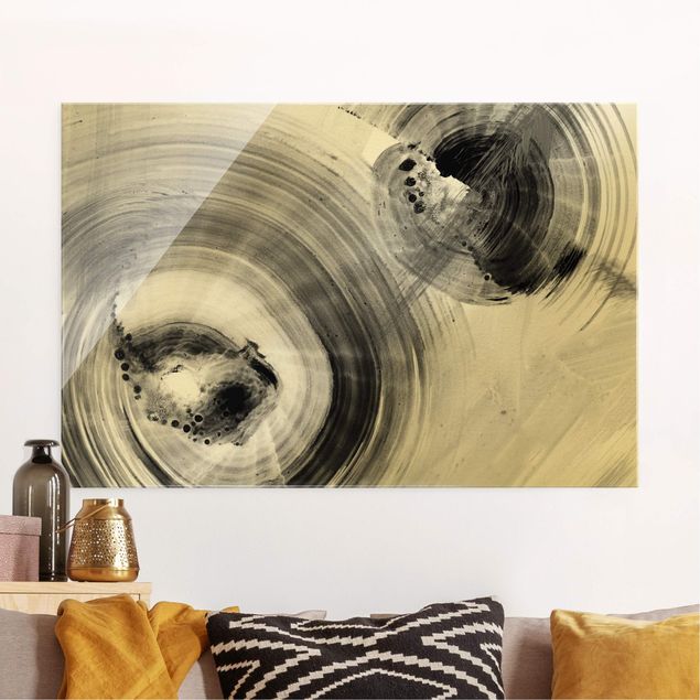 quadro astratto moderno Cerchi curvi in bianco e nero