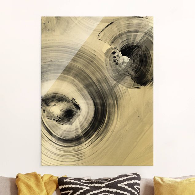 quadro astratto moderno Cerchi curvi in bianco e nero