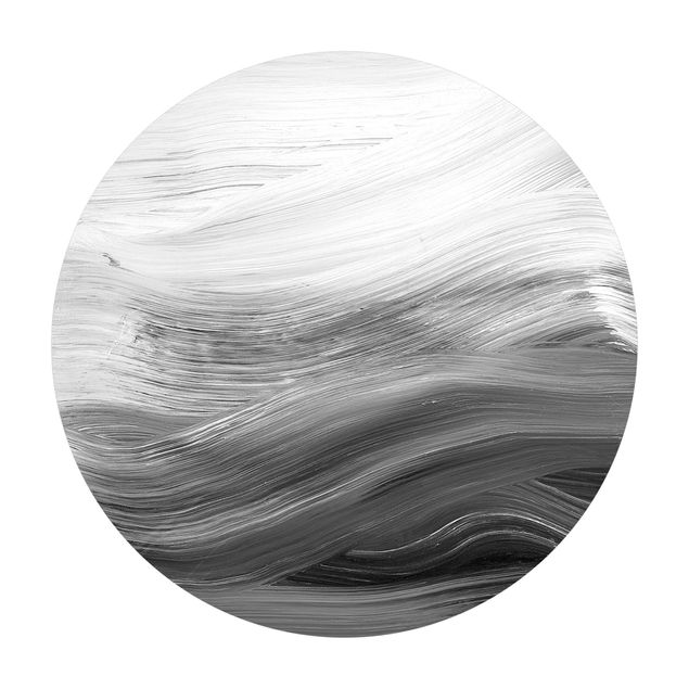 Tappeto in vinile rotondo - Onde oscillanti in bianco e nero