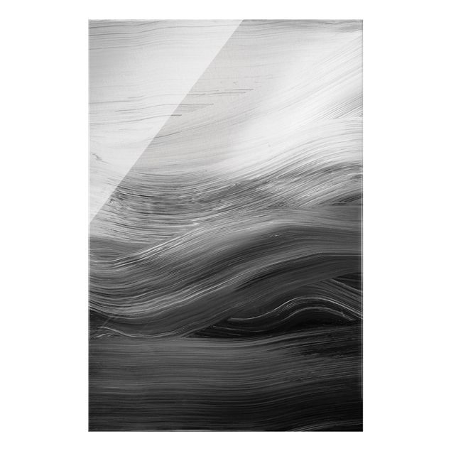 Quadro in vetro - Onde oscillanti in bianco e nero - Formato verticale