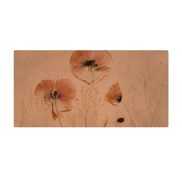 Tappetino di sughero - Papaveri secchi con erbe delicate - Formato orizzontale 2:1