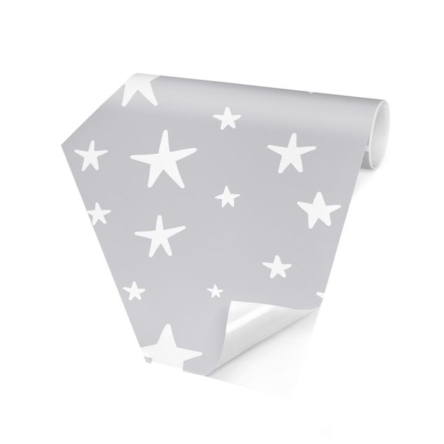 Carta da parati esagonale adesiva con disegni - Grandi stelle disegnate con cielo grigio