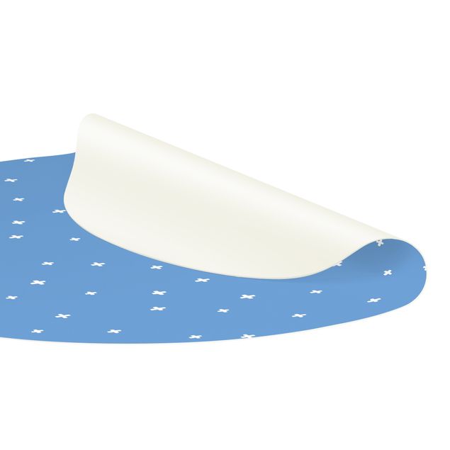 Tappeto in vinile rotondo - Croci bianche disegnate su blu