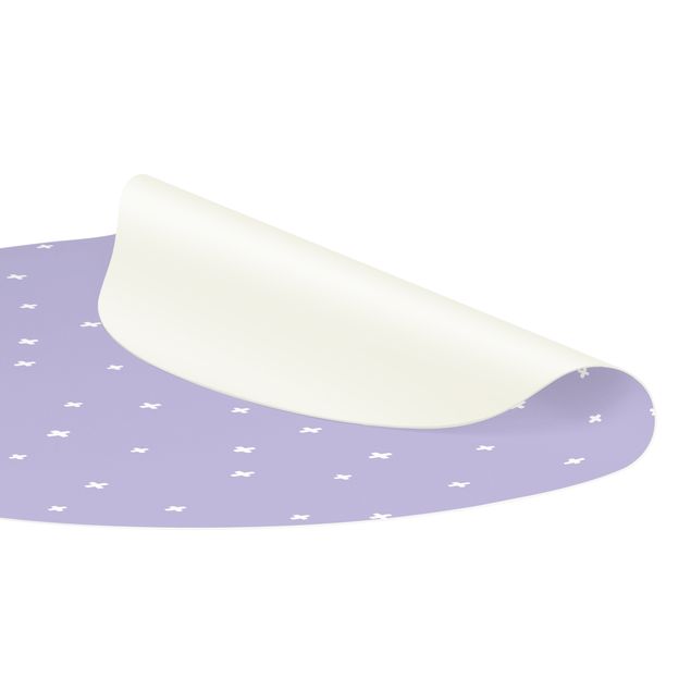 Tappeto in vinile rotondo - Croci bianche disegnate su lilla