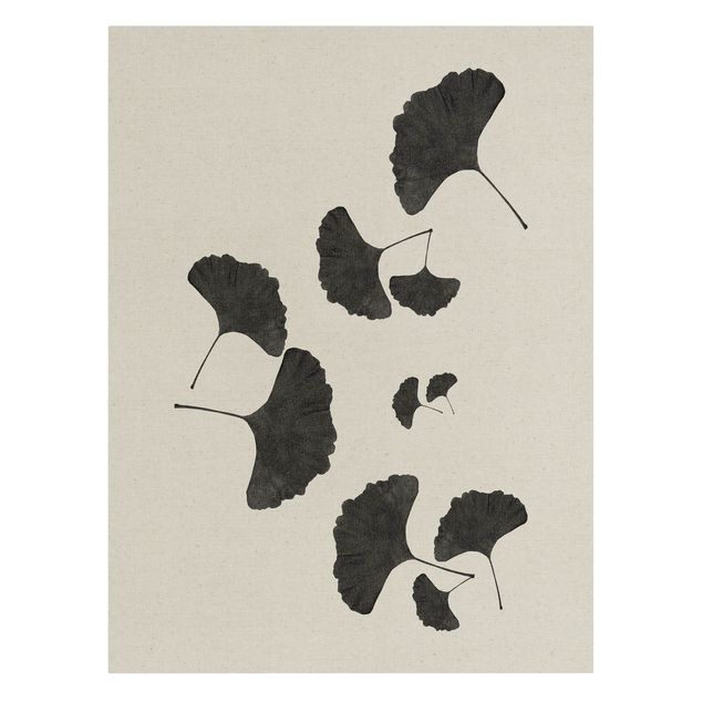 Quadro su tela naturale - Composizione di ginko in bianco e nero - Formato verticale 3:4