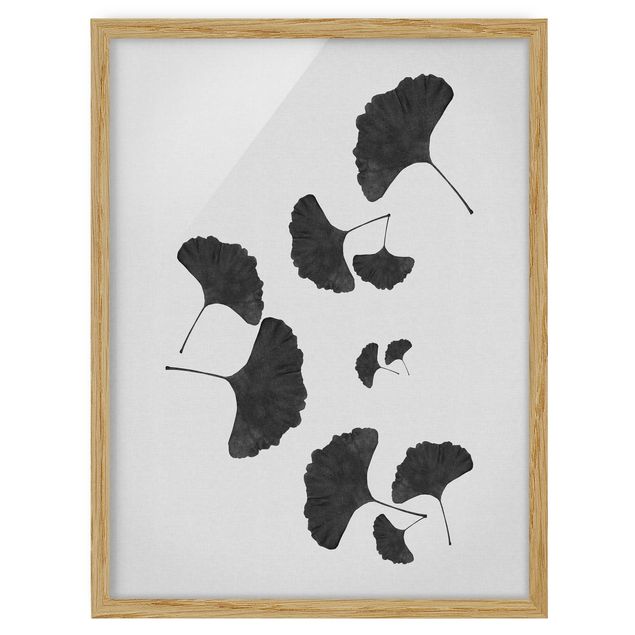 Poster con cornice - Composizione di ginko in bianco e nero