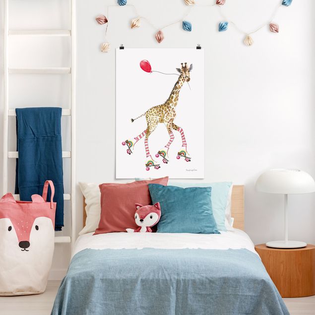 Poster cameretta bambini animali Giraffa in gita