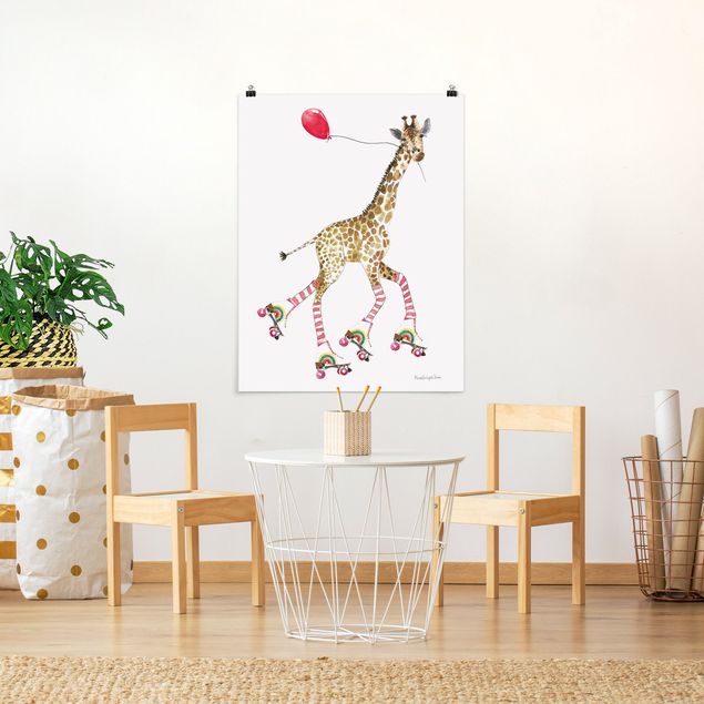 Poster cameretta bambini animali Giraffa in gita