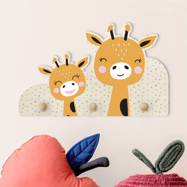 Wandgarderobe mit Tieren Kinderzimmer Giraffa con cucciolo di giraffa