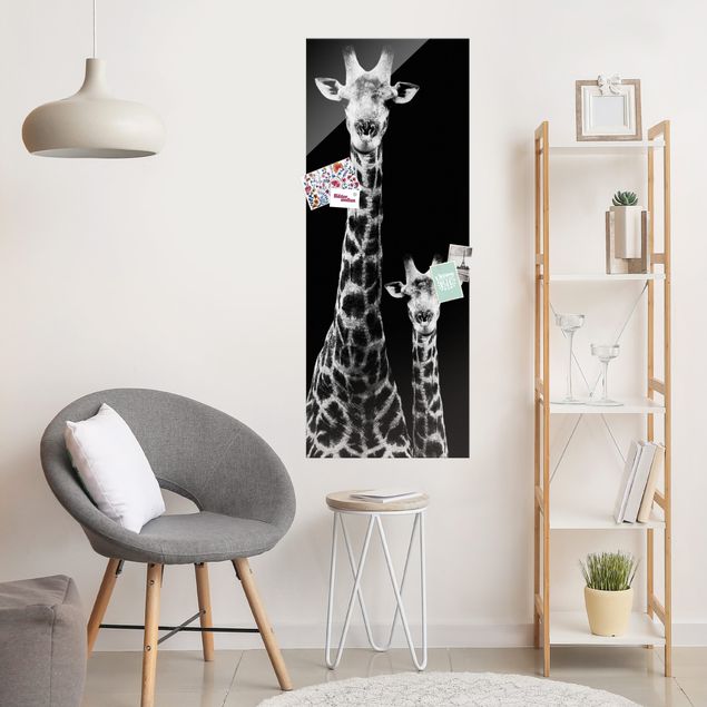 Quadri animali Duo di giraffe in bianco e nero