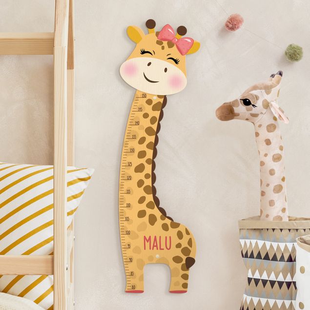 Metro da parete per bambini di legno - Giraffa per bambina con nome personalizzato