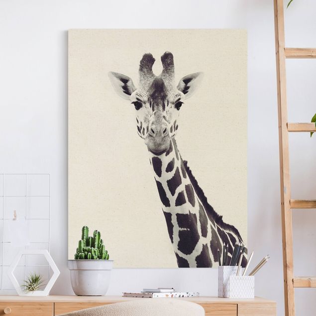 Quadri con giraffe Ritratto di giraffa in bianco e nero