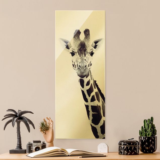 Lavagna magnetica vetro Ritratto di giraffa in bianco e nero