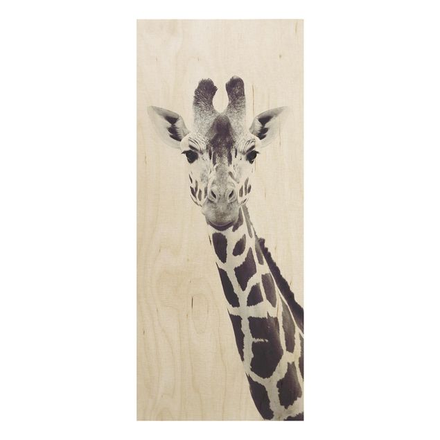 Stampa su legno - Ritratto di giraffa in bianco e nero