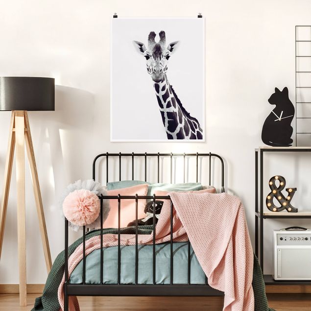 Poster - Ritratto di giraffa in bianco e nero