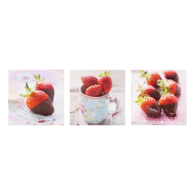Quadro in vetro - Strawberries In Chocolate Vintage - 3 parti