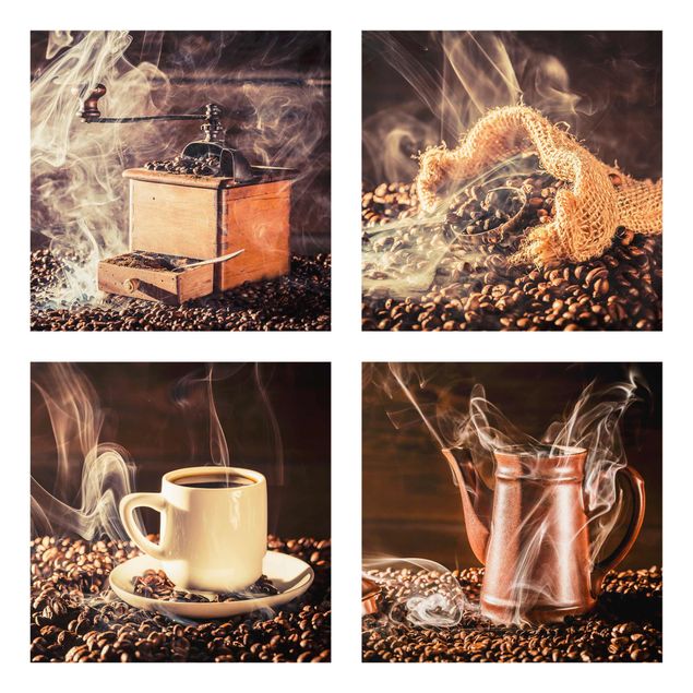 Quadro in vetro - Coffee - Steam - 4 parti