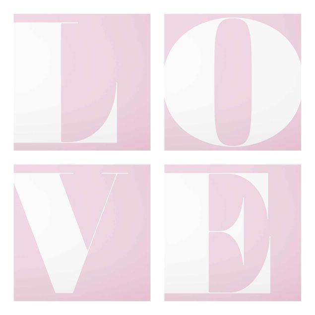 Quadro in vetro - Antiqua Letter Love Rosé - 4 parti set