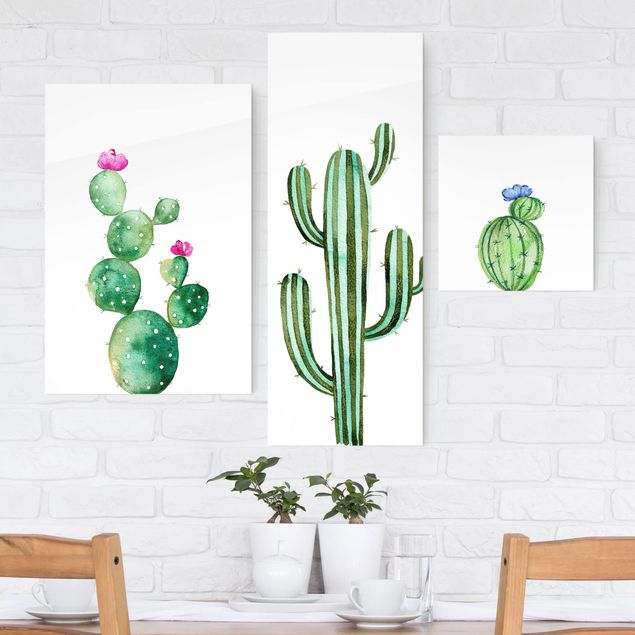 Lavagna magnetica in vetro Set di cactus ad acquerello