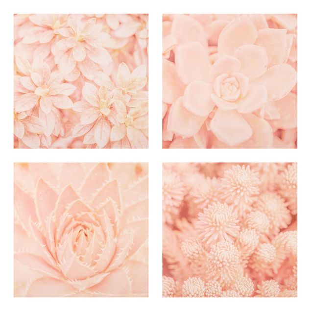 Quadro in vetro - Pink Flower Magic - 4 parti set