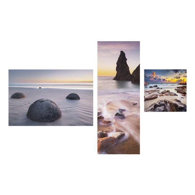 Quadro in vetro - Sunrises on the beach - Collage a 3 parti