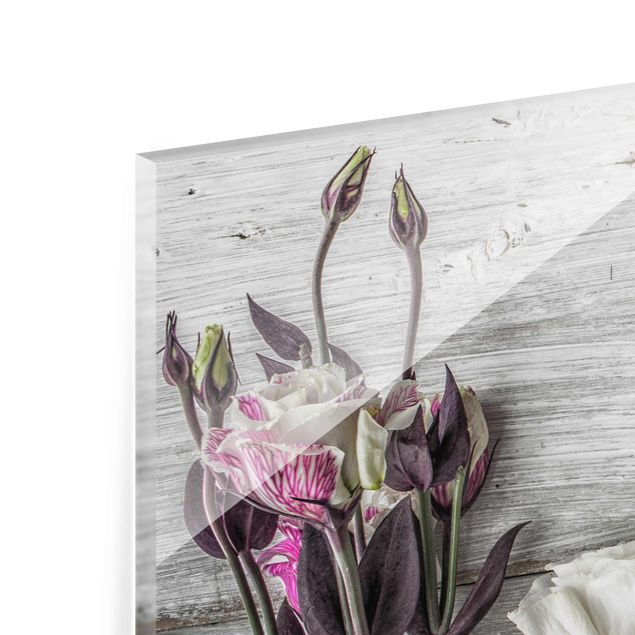 Quadro in vetro - Tulip Pink Shabby wood optic - Collage a 3 parti