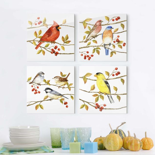 quadri con animali Uccelli e bacche Set II