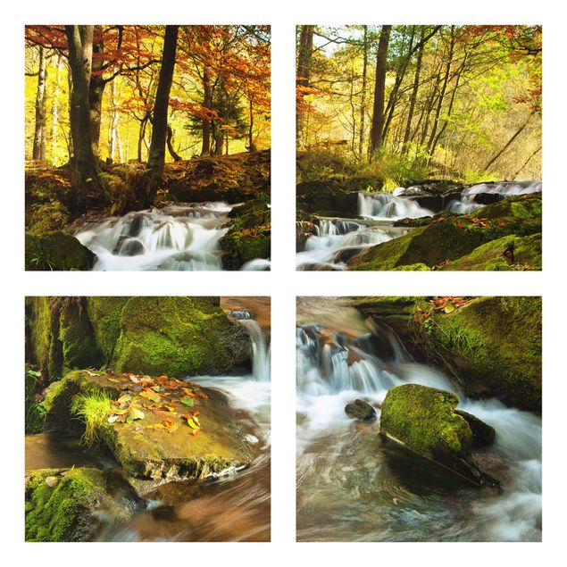 Quadro in vetro - Waterfall autumn forest - 4 parti