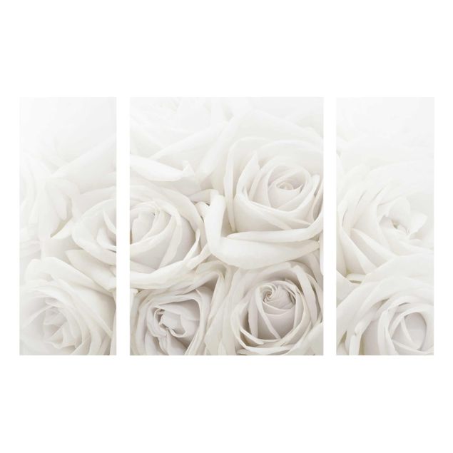 Quadro in vetro - White Roses - 3 parti
