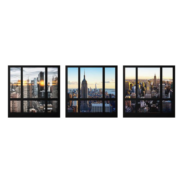 Quadro in vetro - New York Skyline - Window views of New York - 3 parti