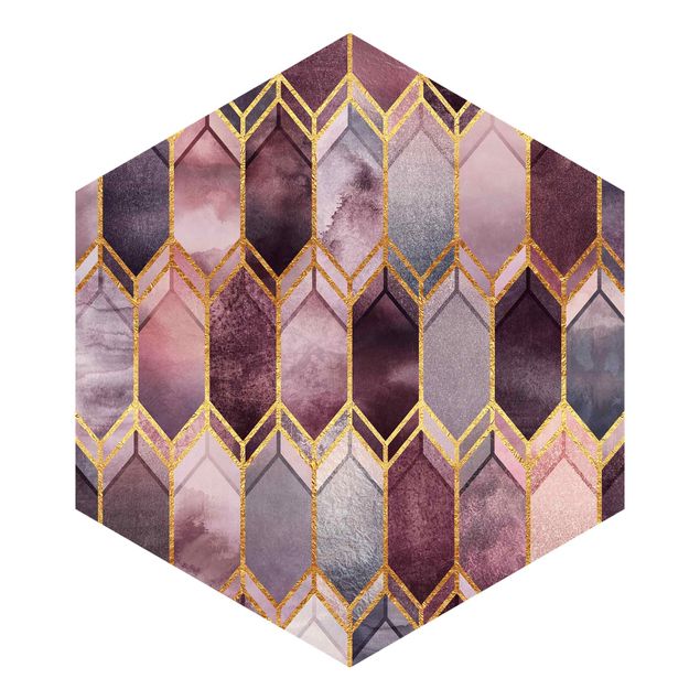 Carta da parati esagonale adesiva con disegni - Pittura su vetro geometriche rosé oro