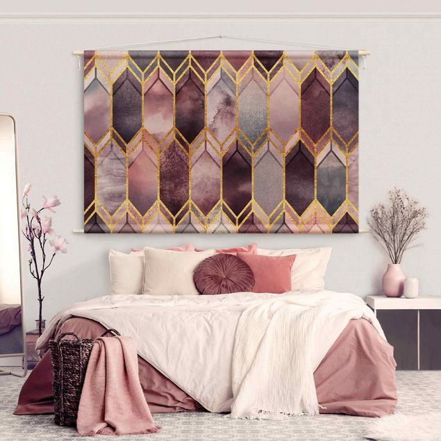 Arazzi da parete moderno Pittura su vetro geometriche rosé oro