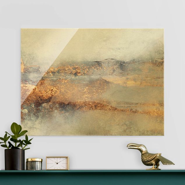 quadro astratto moderno Nebbia grigio oro