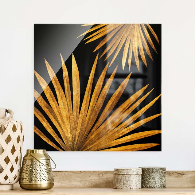 Lavagna magnetica vetro Oro - Foglia di palma su nero