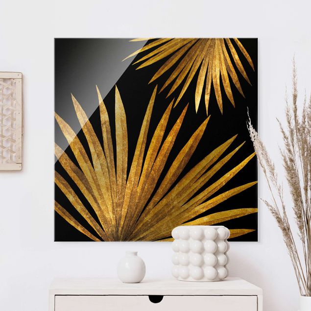 Lavagna magnetica vetro Oro - Foglia di palma su nero