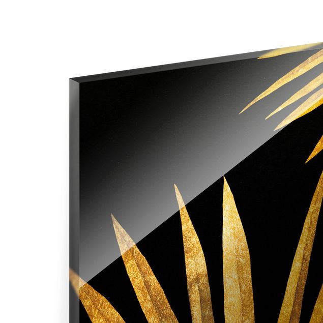 Quadro in vetro - Oro - Foglia di palma su sfondo nero - Quadrato